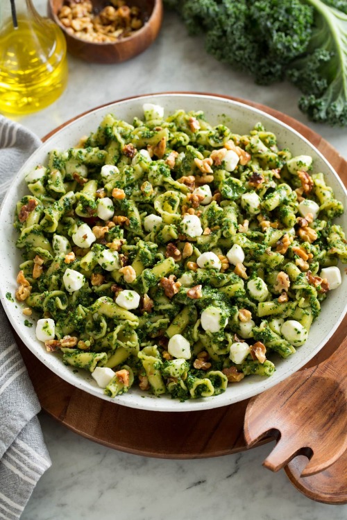 Lemony Kale Pesto Pasta Salad with Walnuts