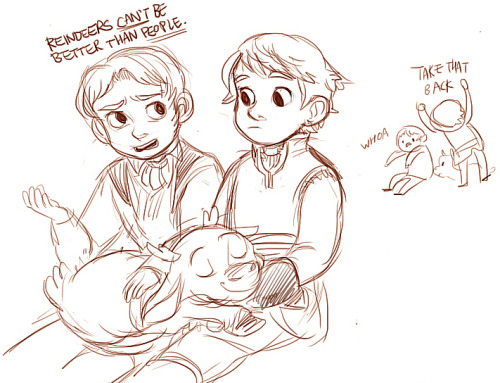 clindor:   young Hans & Kristoff doodles !!!  So cute <3  No wonder he thinks reindeers are better than people if he grew up with Hans.