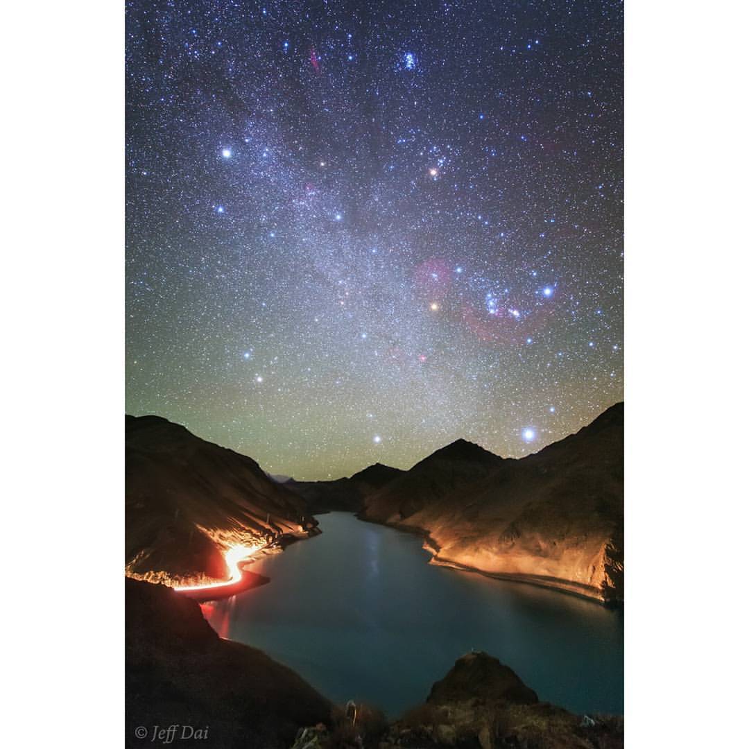 Winter Hexagon over Manla Reservoir #nasa #apod #winterhexagon #stars #aldebaran