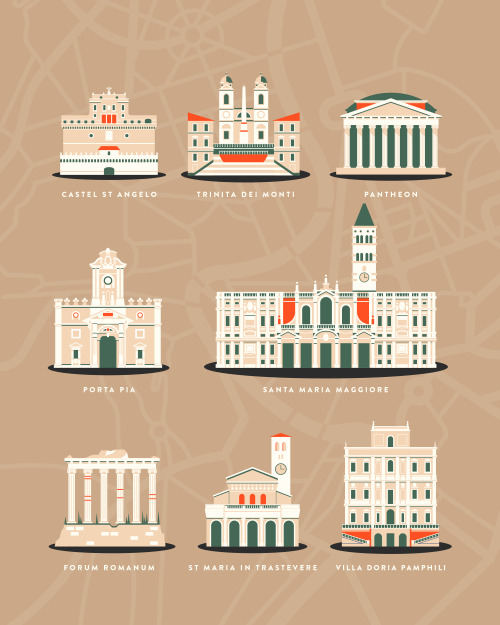 Along with the Colosseum, here are some of the other landmark buildings in Rome that we illustrated 