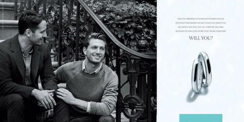 dailydot:  Tiffany features same-sex couple in new engagement ad A jeweler with a 178-year-old history just broke out of its little blue box to include a same-sex couple in its ads for the first time.  Tiffany & Co. unveiled a new ad campaign for