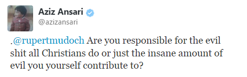 :  Aziz Ansari responds to Rupert Murdoch - Jan, 11, 2015 