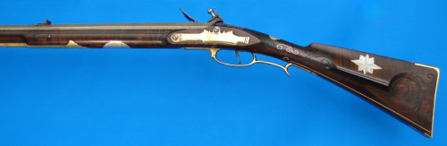 Contemporary flintlock long rifle handcrafted by Siegfried Mau.in 2011.
