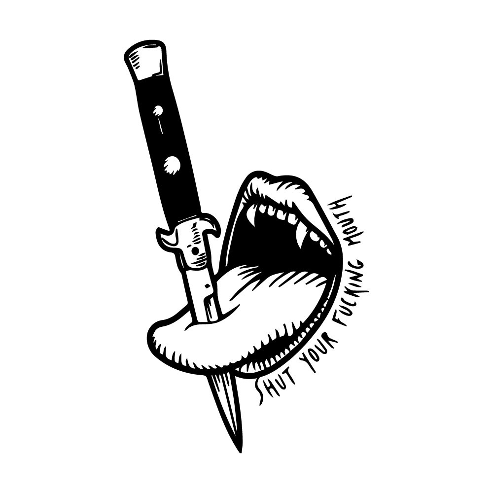 Knife in girl's tongue in vector art