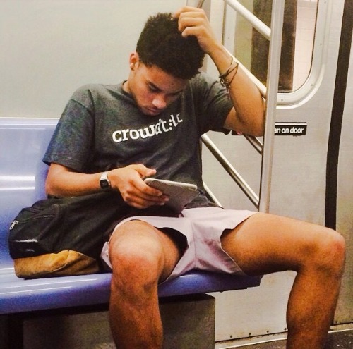 shorts-and-underwear: Open legs shorts in metro Wow&hellip; oblivious to the allure of it all. S