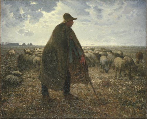 Painted at the time of Francisco Oller’s first stay in Paris, Shepherd Tending His Flock exemplifies