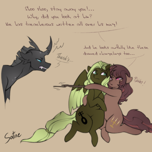 ask-ickle-muse:  ask-ickle-muse: Hi Cutie ! A little contribution for you! 83  ((MOD: Oh my gosh this is so pretty and adorable! Ahahaa Satine you don’t know the half of it—Pitch is definitely not someone to trust easily! But lovely job with drawing