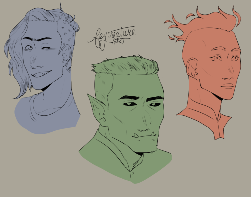 accessible-d20: feycreature-art: i cant believe i forgot to draw the npc bad kids!! [ID: bust drawin