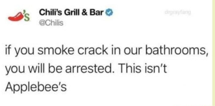 crsbbq:  This is consistent with my Applebee’s experiences  Going to the only Chili’s