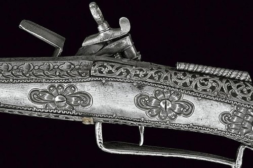 Engraved steel mounted miquelet rifle signed “BARBUTI”.  Originates from Sardinia, 18th 