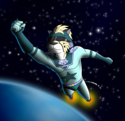 Another part from me of an art trade with SprucehammerThis here is Lukas in a space outfit, travelling through the cosmos!COSMOS!!!!!!