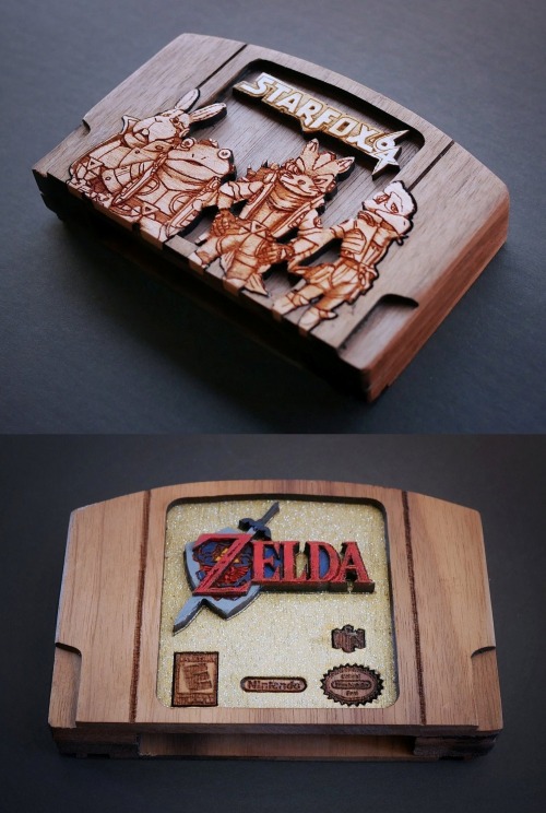 sosuperawesome:Custom Wooden Game Cartidges Pigminted on Etsy