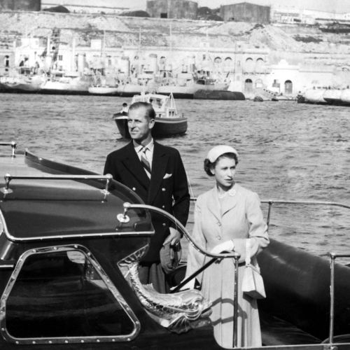 HM The Queen and HRH The Duke of Edinburgh, Valletta Grand Harbour, 1956.