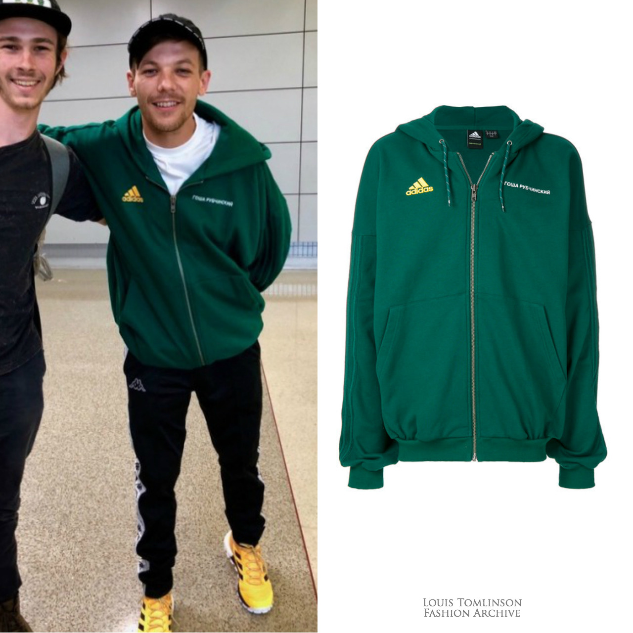 Top: green adidas louis tomlinson hoodie coat sweatshirt dark