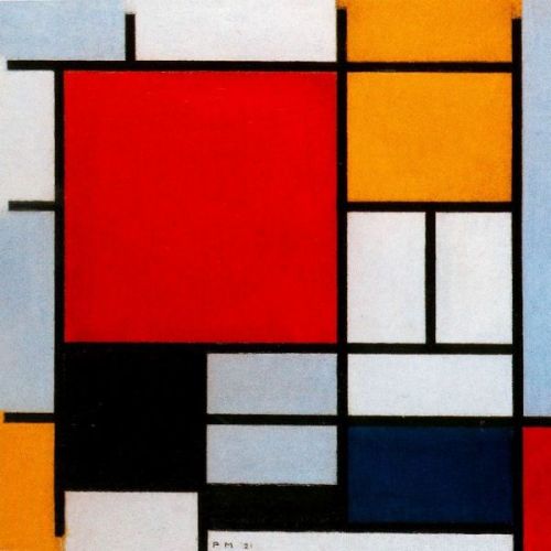 ageoftheart:  Composition with Large Red Plane, Yellow, Black, Grey and Blue Artist: Piet MondriaanYear: 1921Type: Oil on canvas 