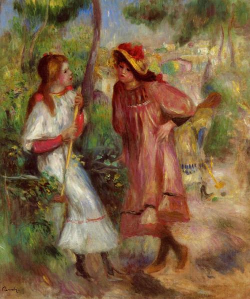 Two Girls in the Garden at Montmartre, 1895, Pierre-Auguste RenoirMedium: oil,canvas