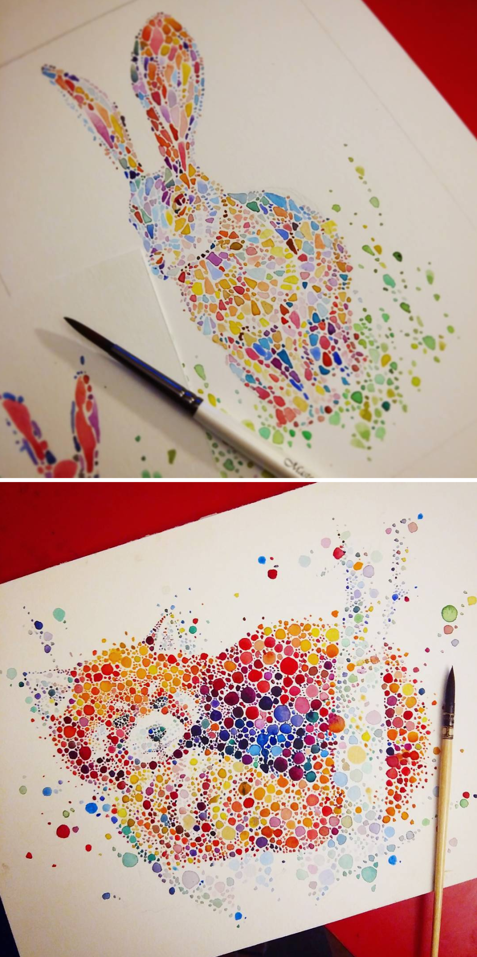 culturenlifestyle:  Rainbow Studded Animal Paintings Made With Dots by Ana Enshina