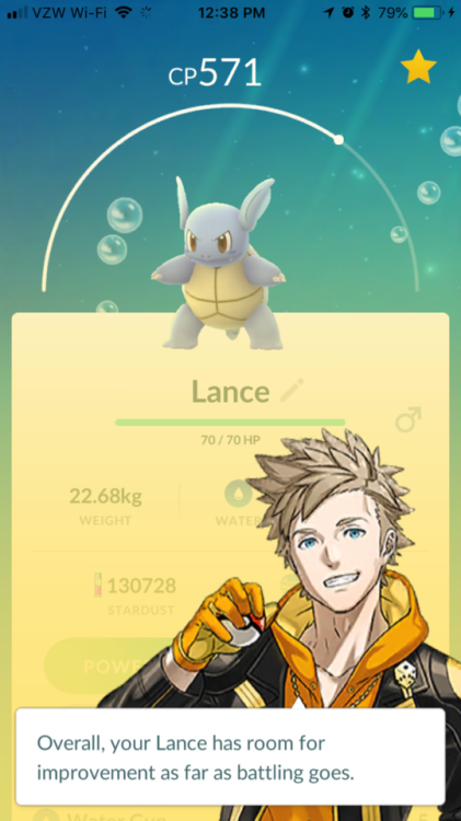 I play Pokémon go and this is what he had to say about my Wartortle Lance.