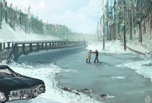 dingobait:The road is quiet, the ice is thick, and Cas has never had the chance to Ice-skate.Sam’s s