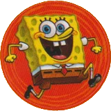 red sticker of spongebob running with a big smile on his face.