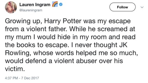 smitethepatriarchy:fandomshatewomen:dearprongs:Some tweets about JK Rowling’s statement in def