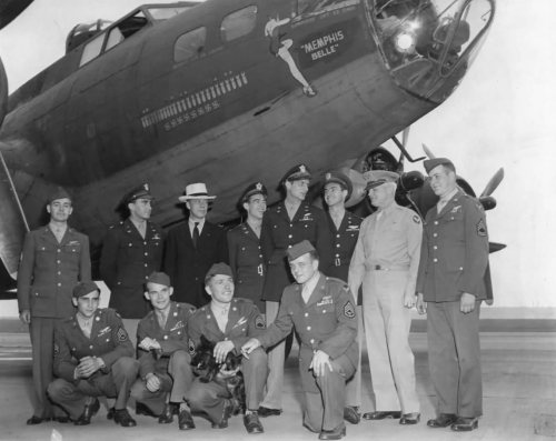 General Arnold Greets Crew of B-17 Memphis Belle. Boeing B-17F-10-BO Flying Fortress 41-24485 324th 