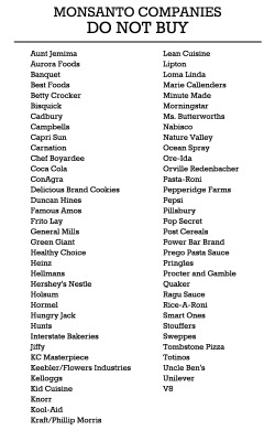 flashesoflightunsheen:  howtobeterrell:  otpglobal:  Boycott Monsanto: A Simple List of Companies to Avoid  #MarchAgainstMonsanto  That’s damn near my whole cabinet  You right. That’s all I eat  thankfully I&rsquo;m vegan and I don&rsquo;t touch most