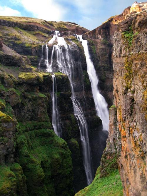 Glymur Iceland&rsquo;s highest waterfall plummets 196 metres into a deep canyon lined with green mos