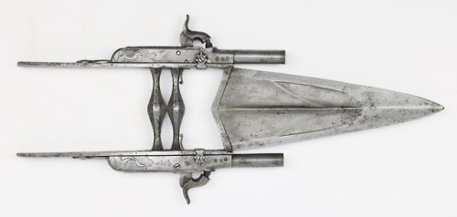 Katar dagger with a pair of mounted percussion pistols, India, mid 19th century.from Peter Dekker’s 