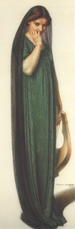 peach-blossom-spring:silenceformysoul:Carlos Schwabe - Woman holding a lyre, 1905@little-brisk Nicol