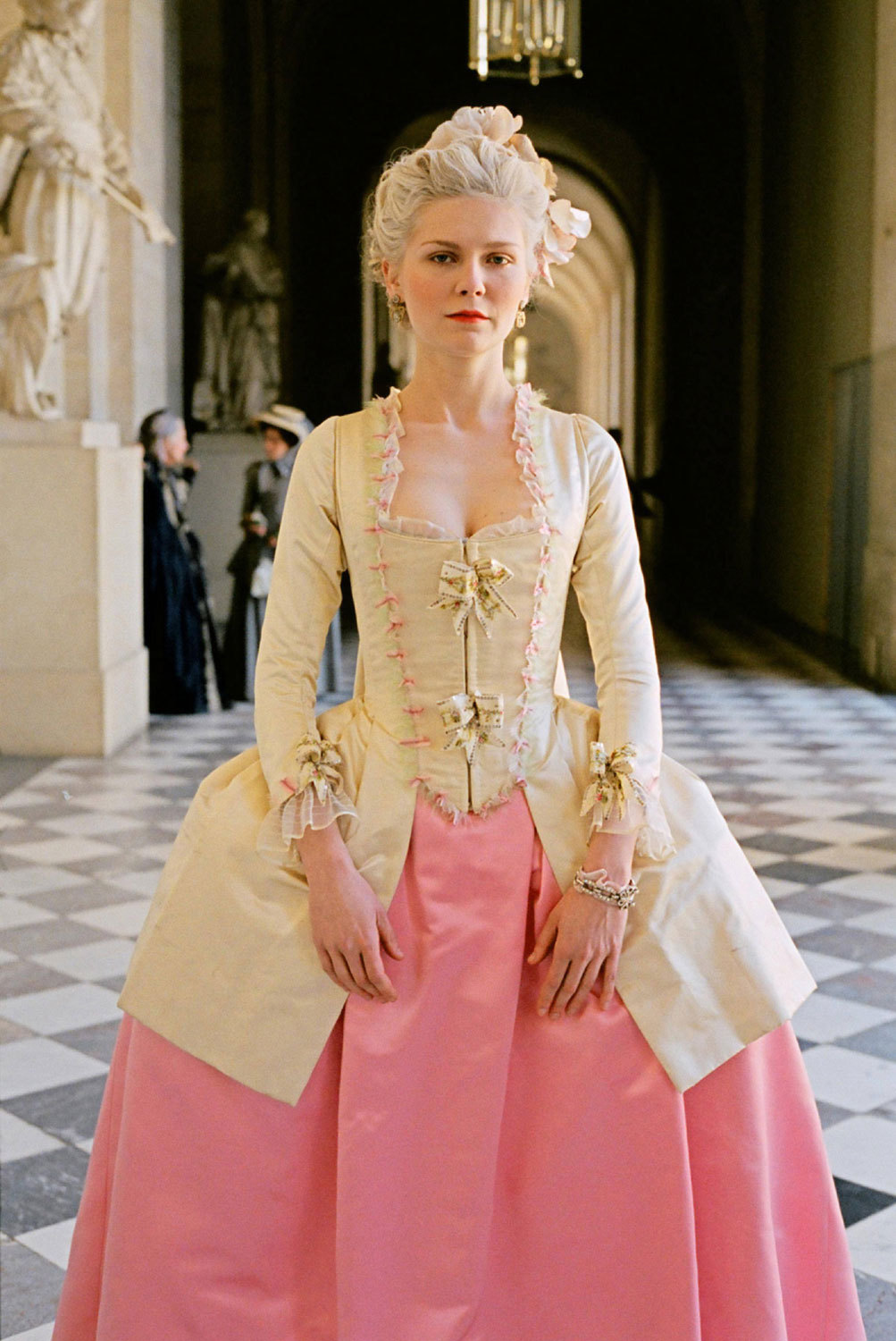 Marie (Kirsten Dunst) Yellow & Pink dress.. Marie Antoinette (2006).. Costume by Milena Canonero.
