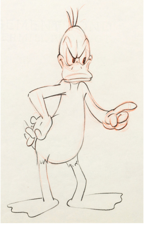 Animation drawings of Daffy Duck from the 1944 Looney Tunes short, Duck Soup to Nuts.