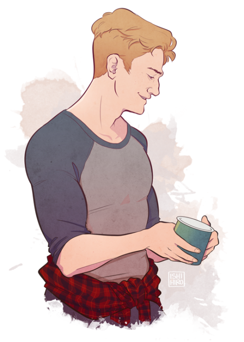 soft morning coffee vibesfanart for Day Job, a fun little bit of origfic about a guy and his demon c