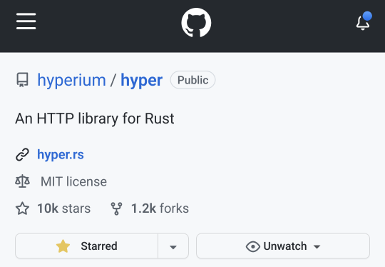 Screenshot of hyper with 10k stars