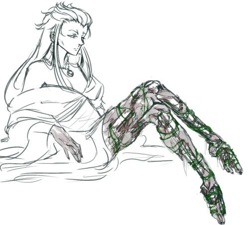 lil sketch for myselfthe reason hybris wears such long gowns and doesn’t move around much is because