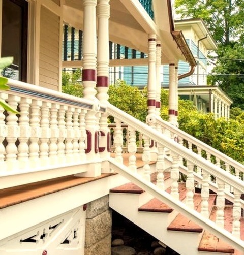 Front Yard Porch In New YorkMid-sized Ornate Front Porch Photo With Decking And A Roof Extension