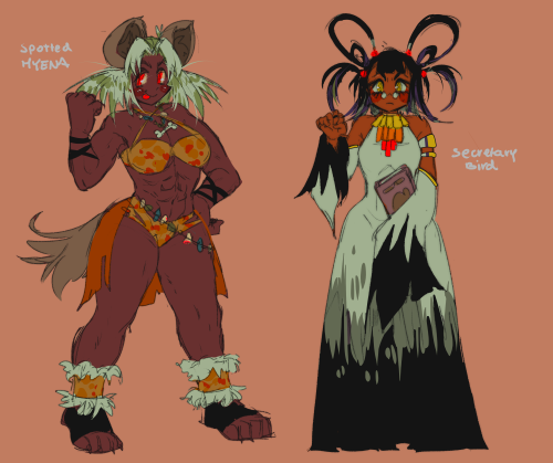 Spotted Hyena and Secretary Bird Gijinkas ( They are also girlfriends :3 )