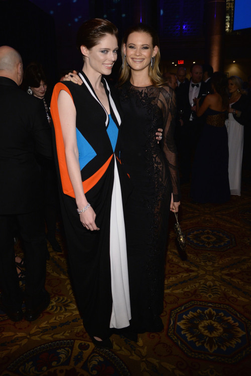 Coco Rocha and Behati Prinsloo attend the 2014 amfAR New York Gala at Cipriani Wall Street on Februa