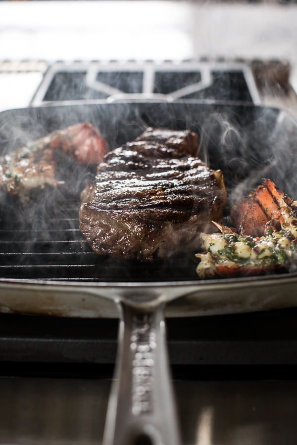 do-not-touch-my-food:  Steak and Lobster with Garlic Chimichurri Butter