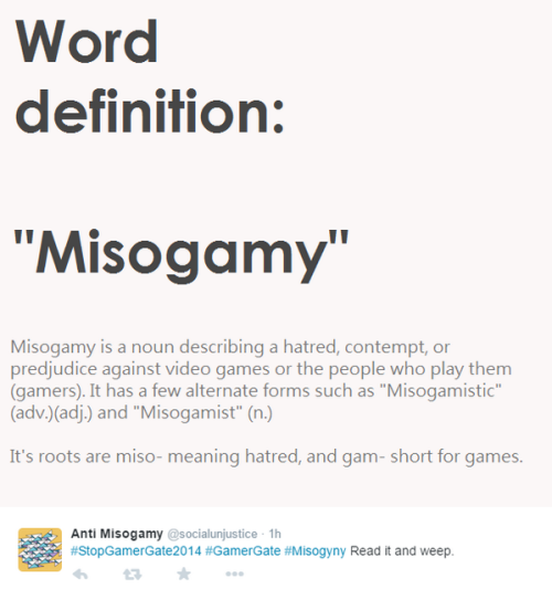 punlich:I predicted this. I am a hell oracle.also, misogamy is already a word. it means hatred or op