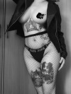 lost-lil-kitty:It’s leather jacket and fishnet weather again! See the uncsored photos on my twitter 