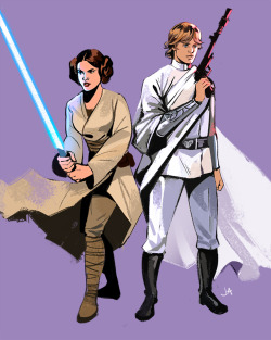 mamalaz:  lazy-afternooner: role reversal - jedi leia and prince luke Only just saw this and love it! Those outfits are to die for! My version of this AU is here 