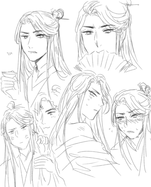 Doodles to distinguish between Shen Jiu (left) and Shen Yuan’s (right) looks. Shen Jiu’s expressions