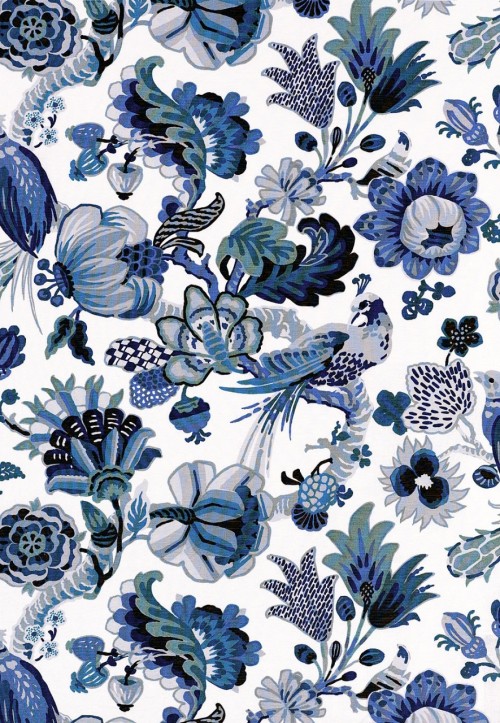 Schumacher - Cambourne Porcelain Blue Multi Linen Cotton  Textile Arts