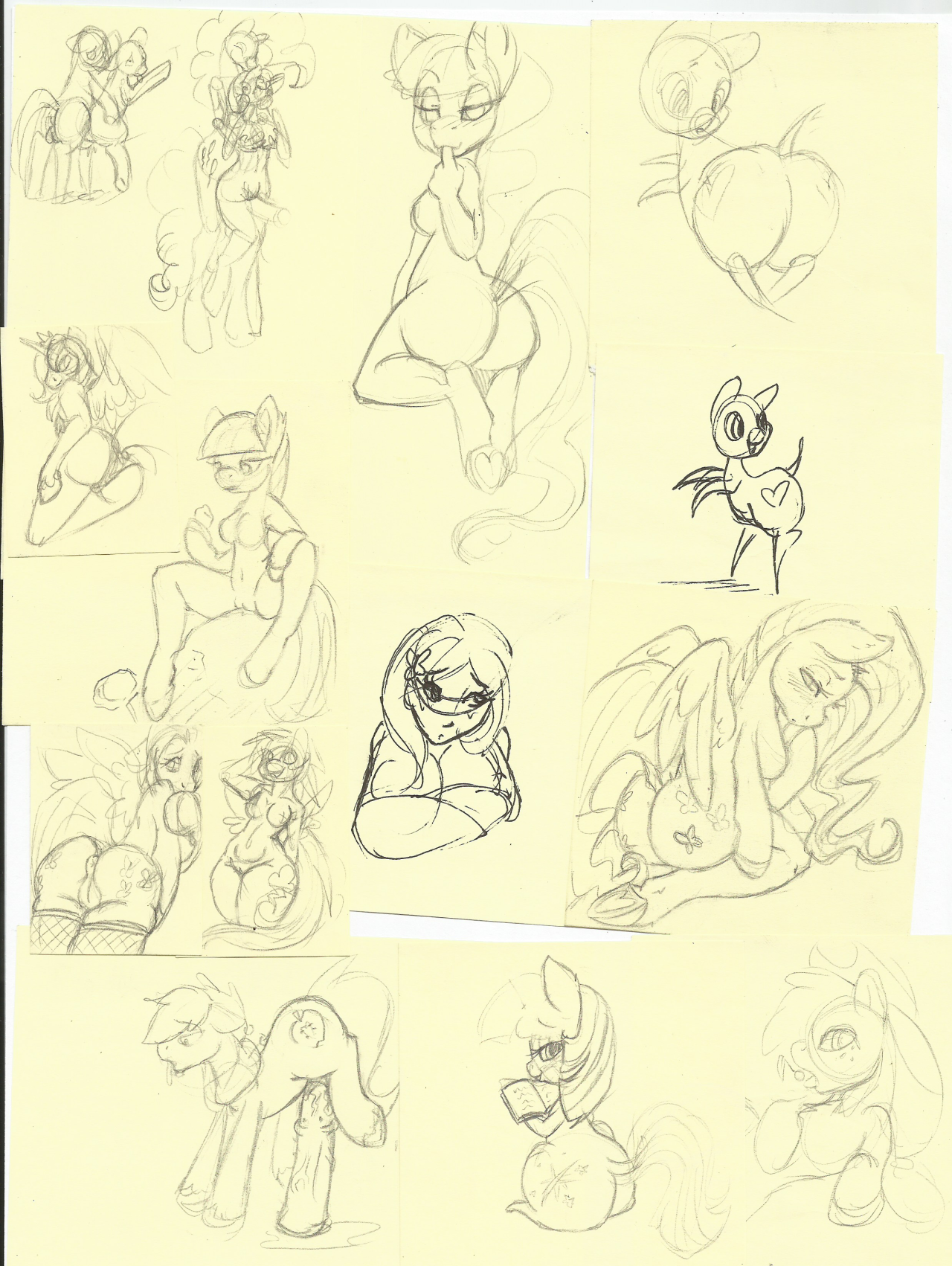 Quick sketch dump before the stream. This is all the doodling i do at work that you