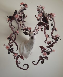 sugarspookie:  asylum-art-2:  Beautiful Decorative Deer Sculptures by Natasha Cousens    Natasha Cousens  creates sculptures that can be considered a new form of taxidermy.  Instead of the real thing, her pieces are beautifully crafted wooden  sculptures