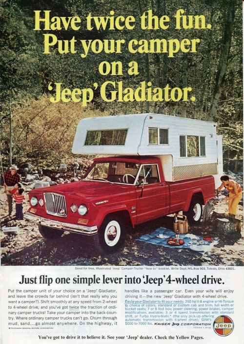 vintagecamping: Jeep Gladiator advertisement.July 1966