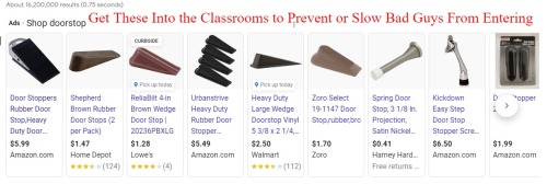 <p>While the politicians are all raising money on the backs of murdered children, can the schools all start locking ALL of the doors so there is only 1 way into the school & maybe add to any classrooms that don’t have locking doors at least the door stops to keep the doors from opening into the rooms by intruders???</p>