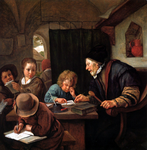 artist-jan-steen: School teacher, 1668, Jan SteenMedium: oil,canvas