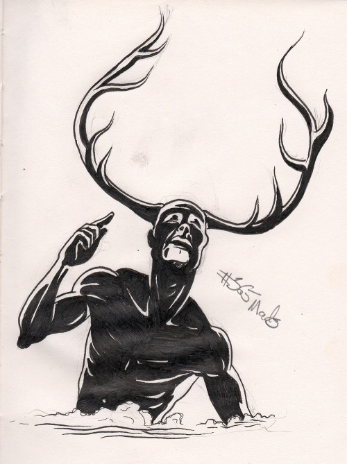 365mads:#365Mads Day 5 - Stag Monster. 1H pencil, .08 Micron pen. 